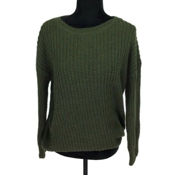 Shein Women Green Pullover Knit Crewneck Oversized Sweater One Size - Picture 1 of 3